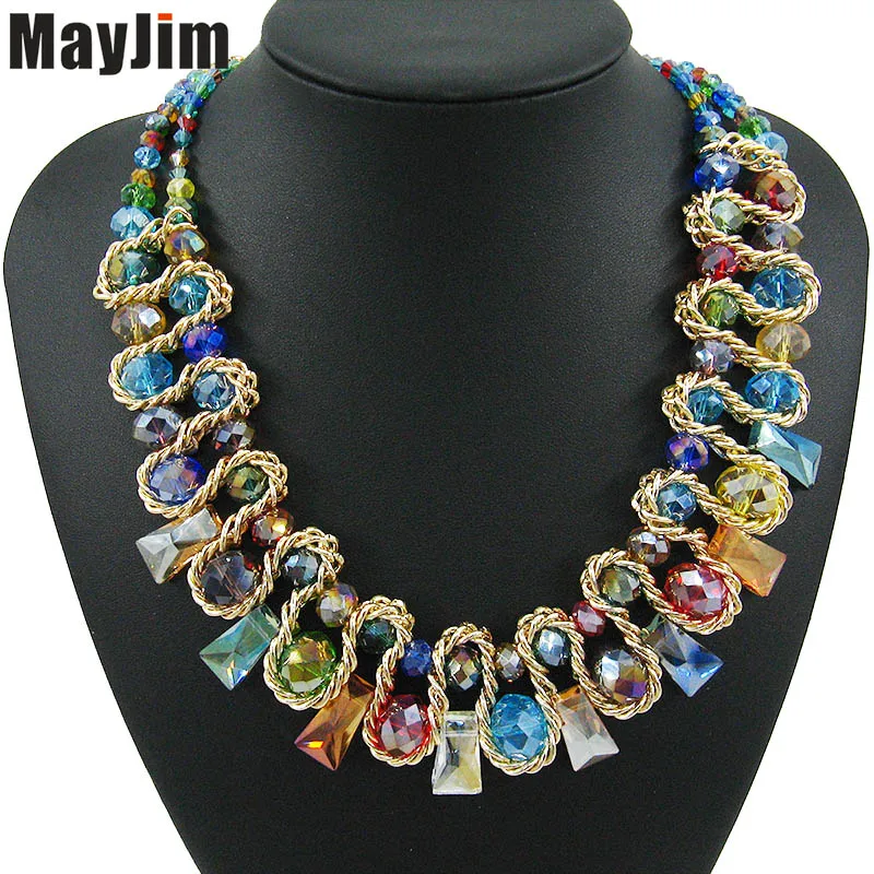 

Женское винтажное ожерелье MayJim, массивное геометрическое колье-чокер с золотыми цепочками и подвеской с кристаллами, 2018