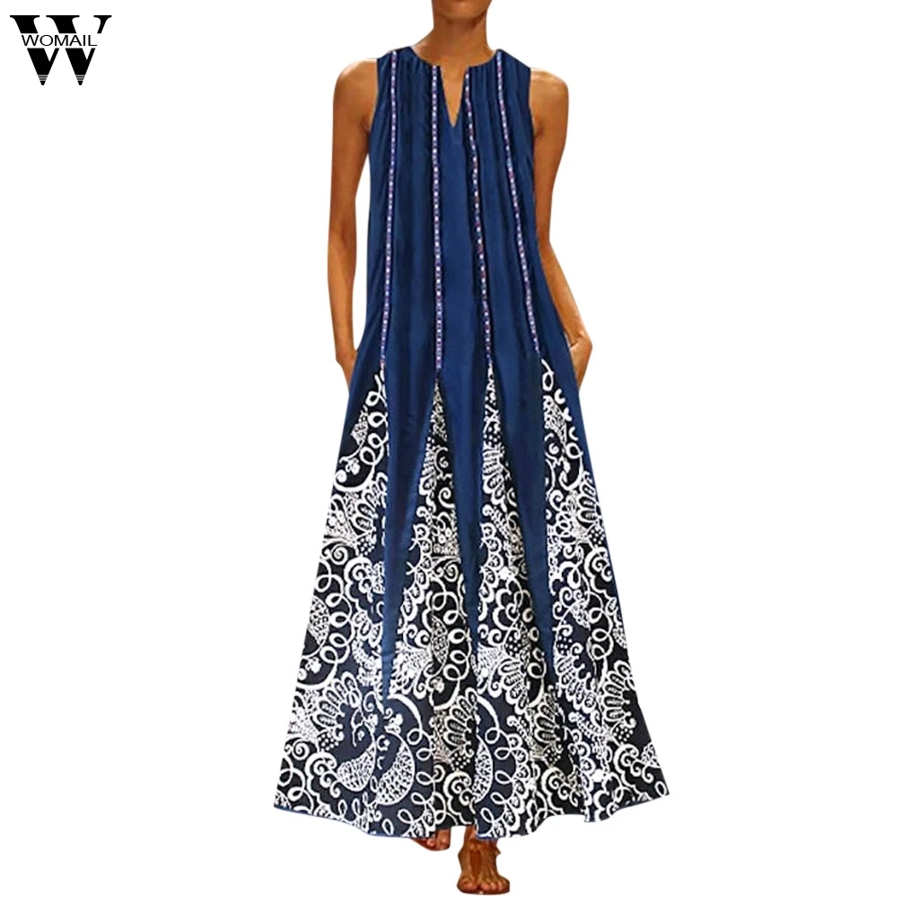 

Womail 2019 New Fashion Women's Plus Size Bohemian Dresses Print Daily Casual Sleeveless Vintage Loose Dresses JUNE26 Vestido