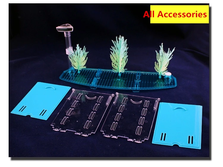 3 Cubicle Acrylic Fish Betta Guppy Tank Mini Aquarium with 2 Color Day/Night LED Light