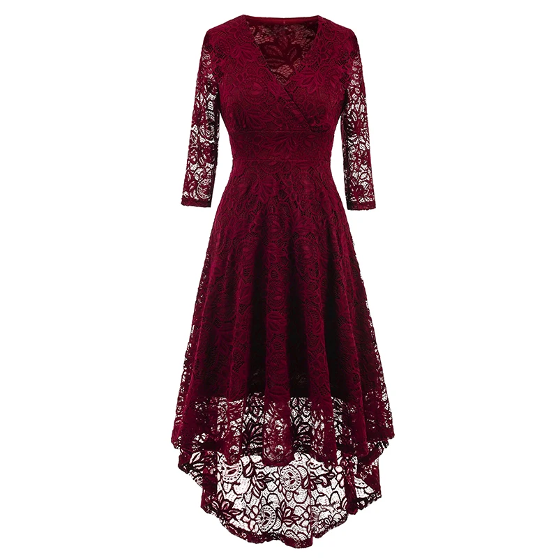 Kostlich 2017 Women Autumn Dress V-Neck 34 Sleeve Lace Hollow Sexy Evening Party Dresses Irregular Hepburn 1950s Vintage Dress (23)