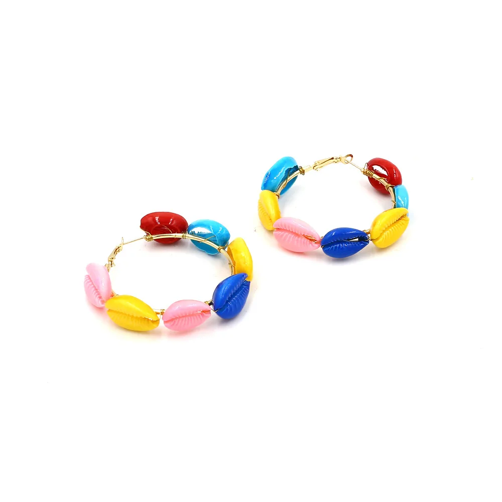 Новые богемные многоцветные серьги-обручи в виде ракушки для девушек, Летняя распродажа, большие круглые геометрические серьги с геометрическим рисунком, морская бижутерия