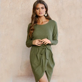 

2018 autumn new fashion, round neck loose long sleeves, irregular ladies dress, large size dress