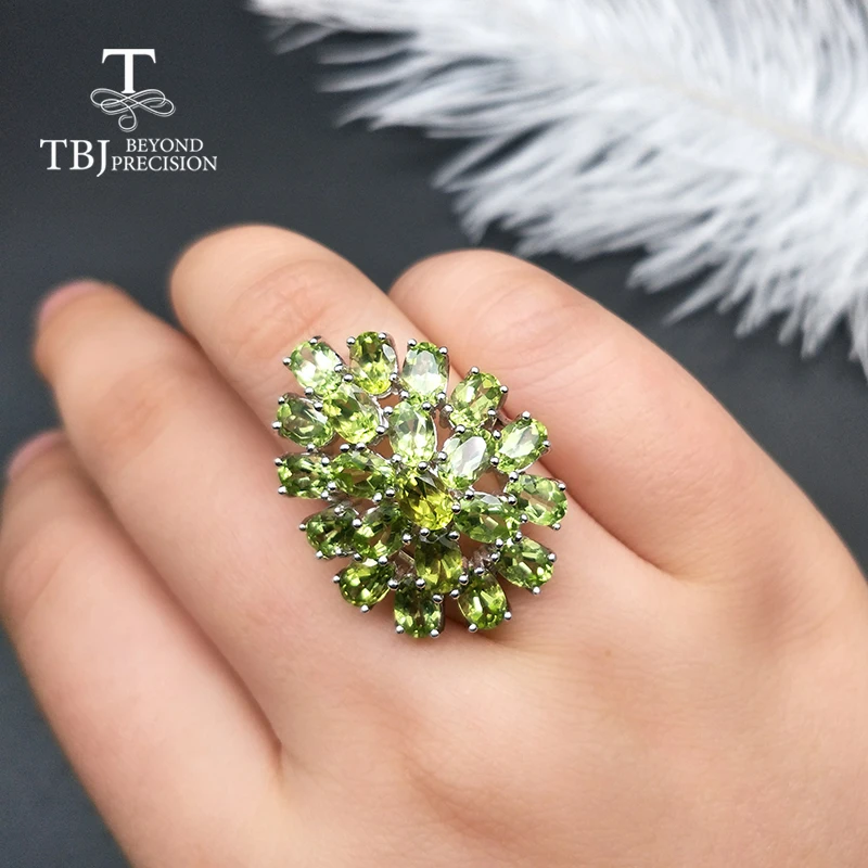 Tbj, натуральный 12.6CT большой перидот драгоценный камень кольцо серебро 925 пробы ювелирные украшения для женщин годовщина жены лучший подарок