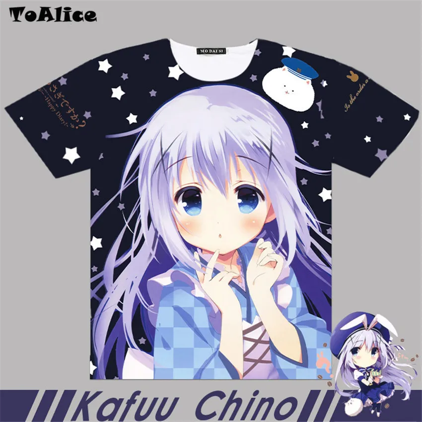 Бренд gochuumon wa Усаги desu ка?/Gochiusa полный графический Футболки kafuu Чино Косплэй принт Для мужчин футболка Футболки-топы короткий рукав