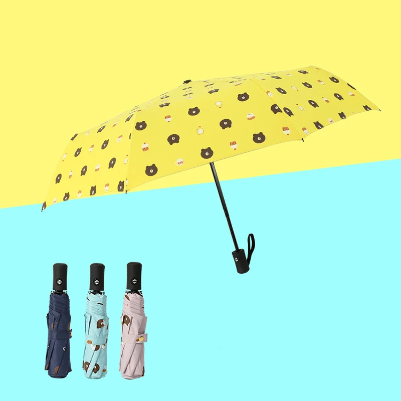 

Cute Cartoon Bear Three Folding Sun Umbrella Student Portable Automatic Parasol UV Protection Men And Women Rain Sunny Umbrella