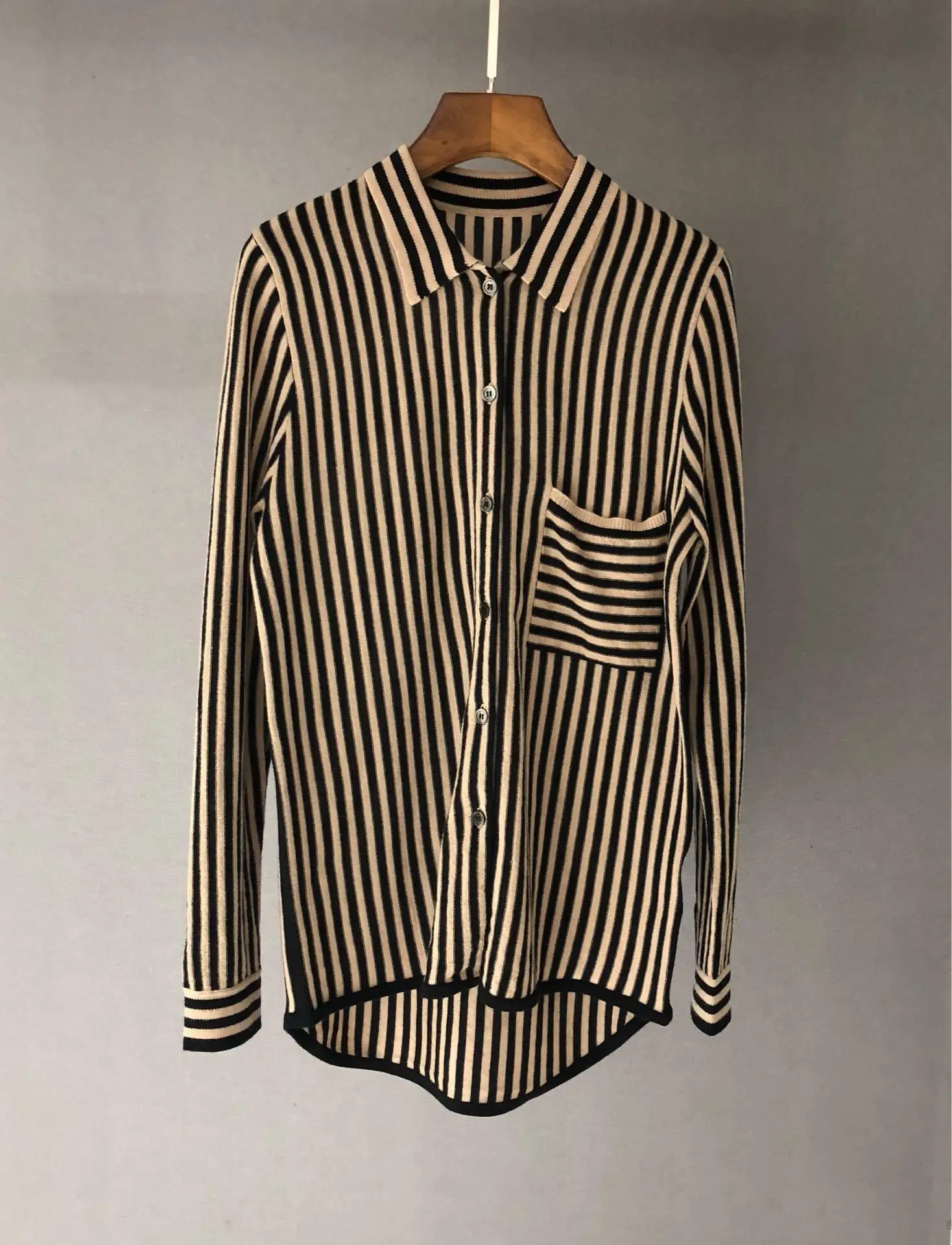 

2019 new ladies fashion long-sleeved sexy striped wool top 0720
