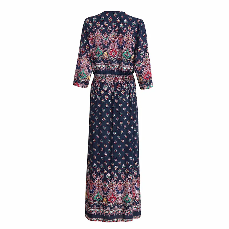 Vestidos Verano женское летнее платье шикарное Открытое платье на пуговицах с v-образным вырезом и принтом большого размера XXXL Макси платье с поясом сарафан W1003