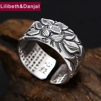 

2017 Buddha Men Ring 999 Sterling Silver Jewelry Ethnic Lotus Buddhist Heart Sutra Adjustable Ring Women Gift Fine jewelry FR50