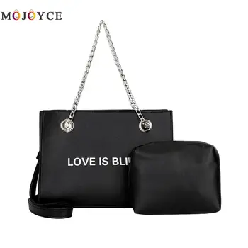 

2pcs/set Fashion Women Chain Shoulder Bags PU Leather Ladies Tote Female Handbag Bolsa Feminina