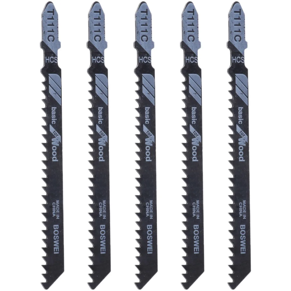 5 Pcs T111C 4 Inch HCS T Shank Jigsaw Blades Set For Wood PVC Plastic