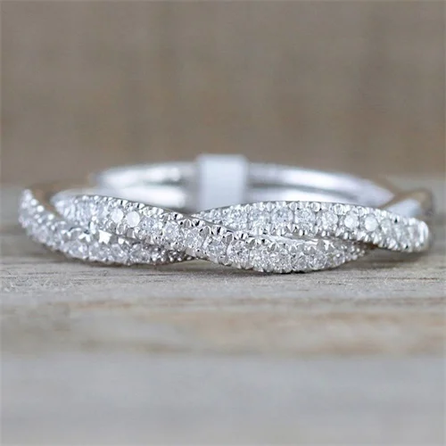Silver Кольцо с узором из скрученной веревки и конопляных цветов, покрытое розовым золотом и серебром, кольцо с микро кубическим цирконием, модное женское ювелирное изделие - Цвет основного камня: Silver