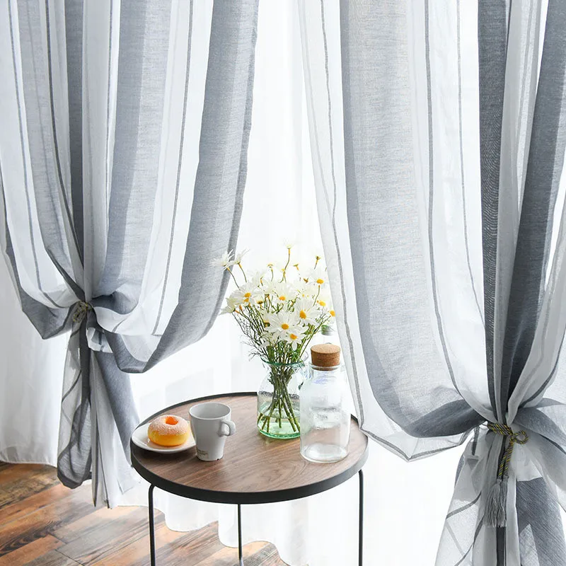 Byetee moderno tira ventana para sala Color gris Cortinas cocina cortina de Tulle Cortinas