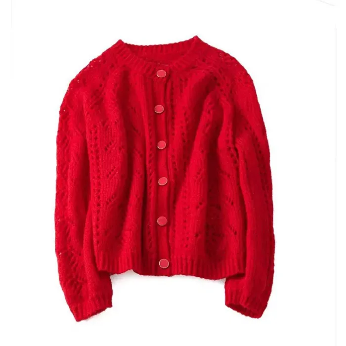 

High Quality Mohair Blend Hollow Out Crochet Knitting Cardigan - 2019 Women Round Neck Mohair Wool Jumper Cardigan Top