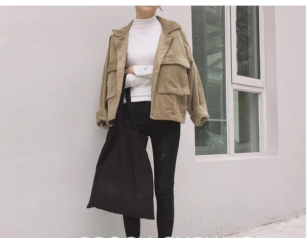 Autumn Corduroy Jacket Women Vintage Coats New Female Casual Long Sleeve Jackets Ladies Cardigan Black Winter Clothing Girls