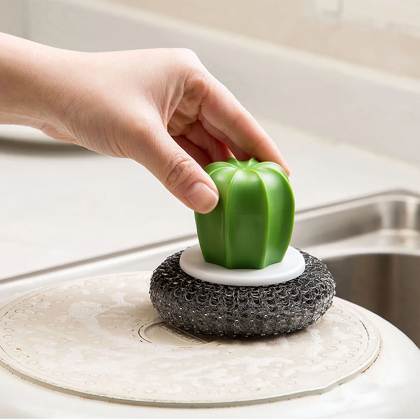 

1PC Home Steel Wire/PP Ball Brushes Wiping off Dirt Gadget Cactus Handle Cleaning Brush Kitchen Washing Bowl/Dishes/Pans