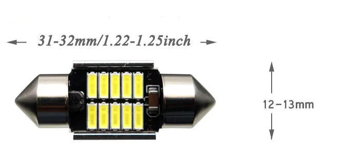 Комплект из 2 предметов, без ошибок гирлянда 31/36/39/41 мм светодиодный лампы C5W Подсветка регистрационного номера для VW JETTA GTI гольф кролик MK4 MK5 PASSAT B5 B6 - Испускаемый цвет: 31mm-32mm 10SMD