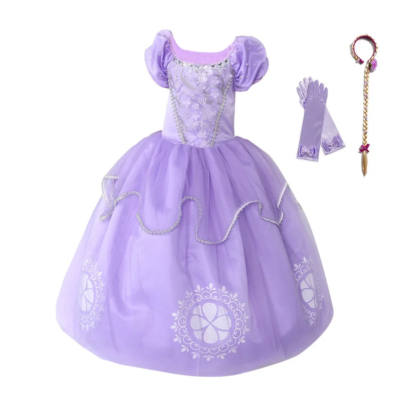 PaMaBa роскошное детское праздничное платье; зимняя одежда для девочек; детский маскарадный костюм принцессы Софии на день рождения; рождественское платье для девочек - Цвет: Dress Wig Gloves