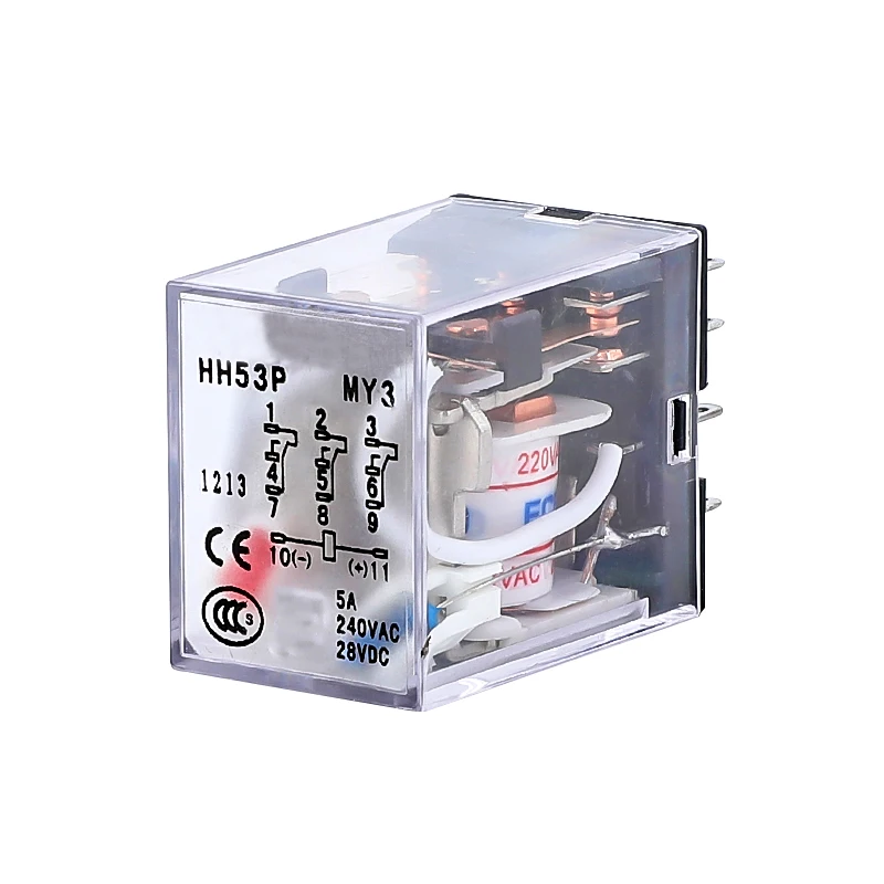 HH53P MY3NJ Electromagnetic Relays Switch Socket Base AC 220V 110V DC 24V 12V 5A Power Relay Switch Silver Contacts 11 Pin LED
