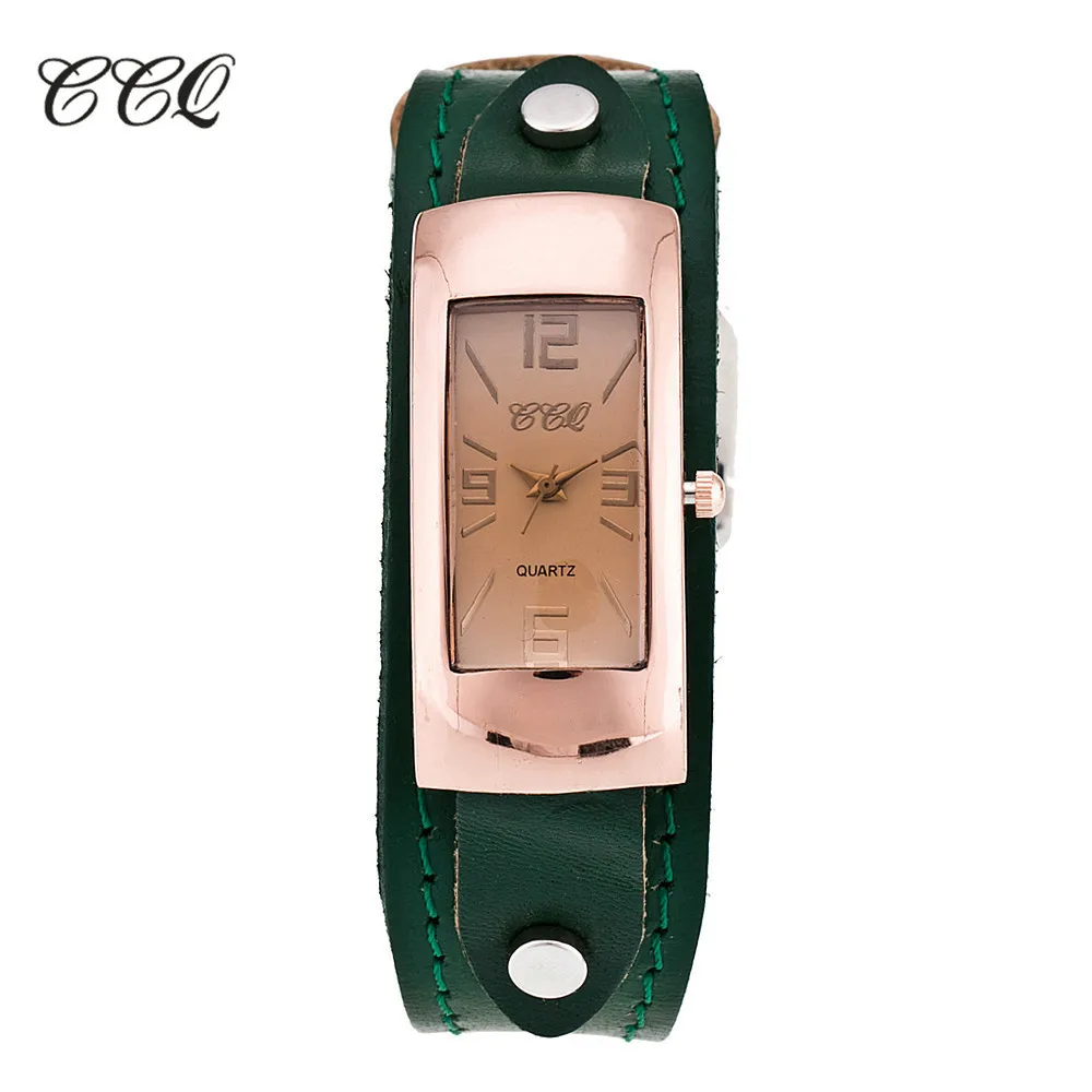 CCQ брендовые винтажные часы-браслет из натуральной коровьей кожи, модные роскошные повседневные женские кварцевые часы, наручные часы, подарок - Цвет: green