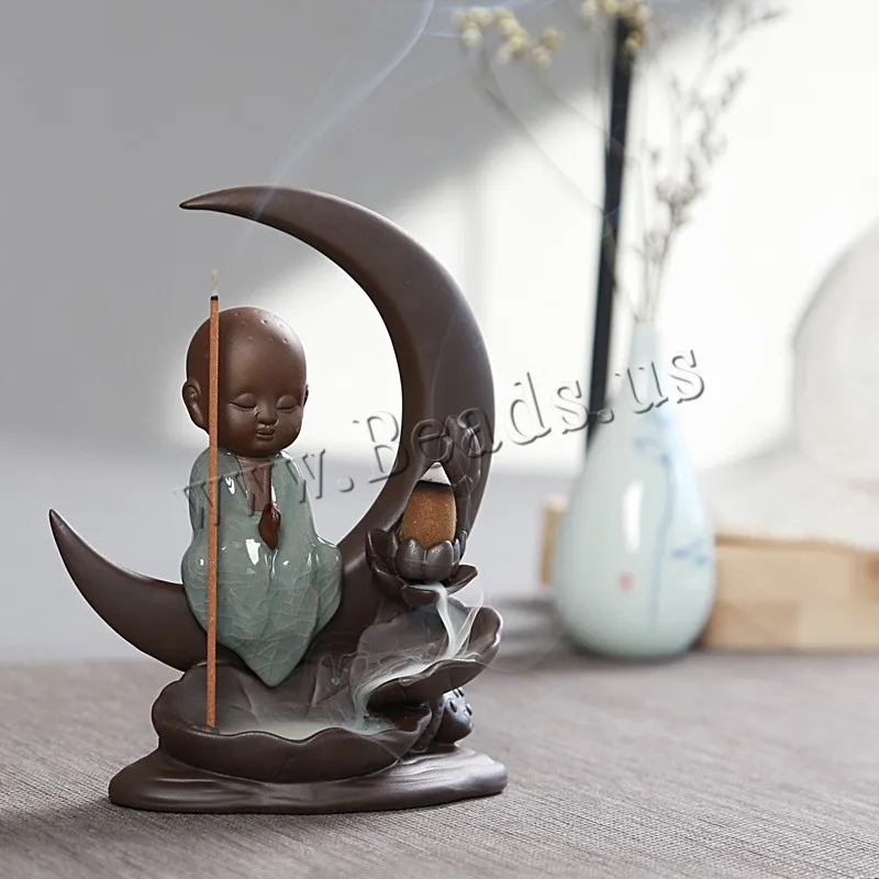 Waterfall Backflow Incense Burner Moon Little Monk Censer Smoke Ceramic Incense Holder Gift Ornaments Creative Home Decor