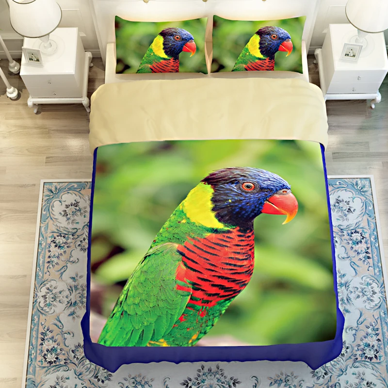 3D Oil Parrot Bedding Sets,3/4pc duvet cover without filler,100