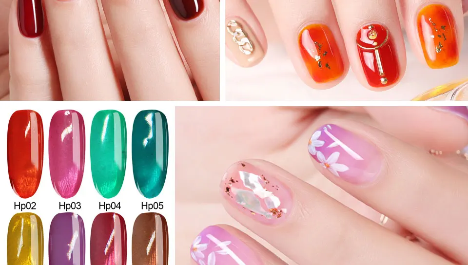 Ruhoya Stained Glass Esmalte Permanente Uv Color Gel Nail Polish Jelly Gel Lacquer Gel Nail Varnish Crystal Amber