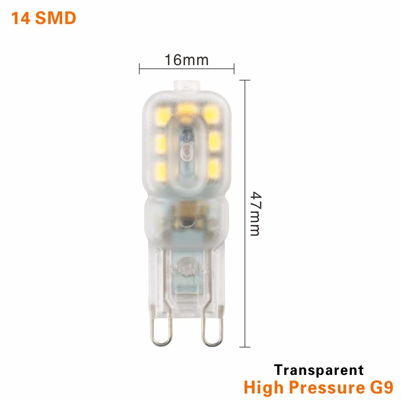 G9 светодиодный Лампа 220V 14 Большие размеры 32-48, 64 96 104 светодиодный s COB SMD мини светодиодный G9 лампы светильник Керамика 360 градусов угол луча Светодиодный точечный светильник лампы - Испускаемый цвет: 14 LEDs Transparent