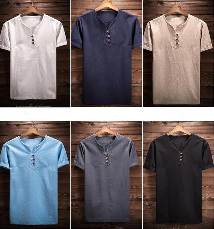 Горячая Распродажа летняя винтажная брендовая мужская рубашка большого размера мужская хлопковая льняная рубашка с v-образным вырезом и коротким рукавом размера плюс M-6XL одежды 7XL