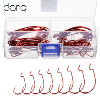 

DONQL 60pcs/ Set Mixed Size Wide Crank Fishing Hooks Offset Fishhook 5/0#-4# Barbed Carp Fishing Hook For Soft Worm Lure