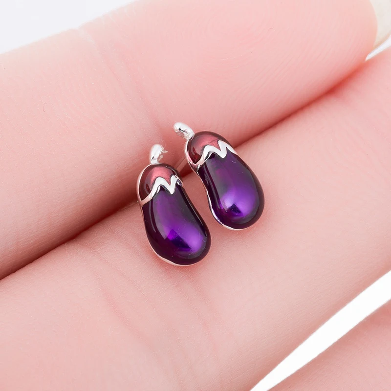 Yiustar 2018 Summer Eggplant Earrings Purple Oil Eggplant Stud Earrings for Women Girls Simple