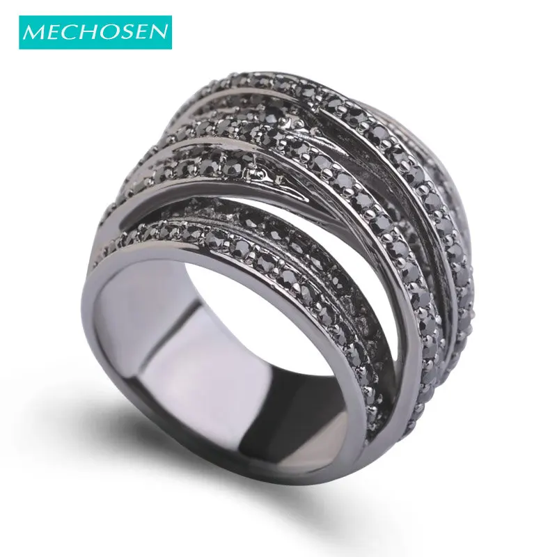  MECHOSEN Black Gun Plated Brass Cubic Zirconia Rings 7 Colors For Women Men anillos Mujer Punk Banq