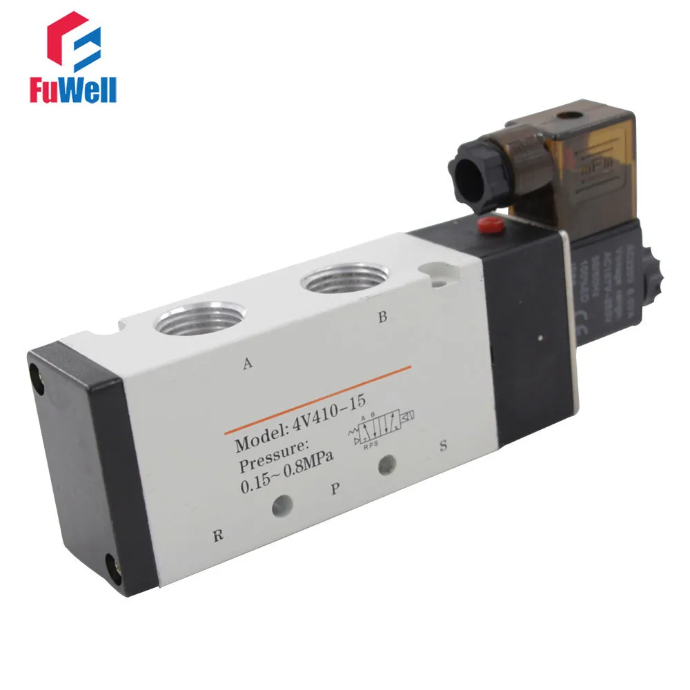 

4V410-15 Pneumatic Solenoid Valve AC 220V 5 Port 2 Position Solenoid Valve PT1/2 Aluminum Alloy Air Valve