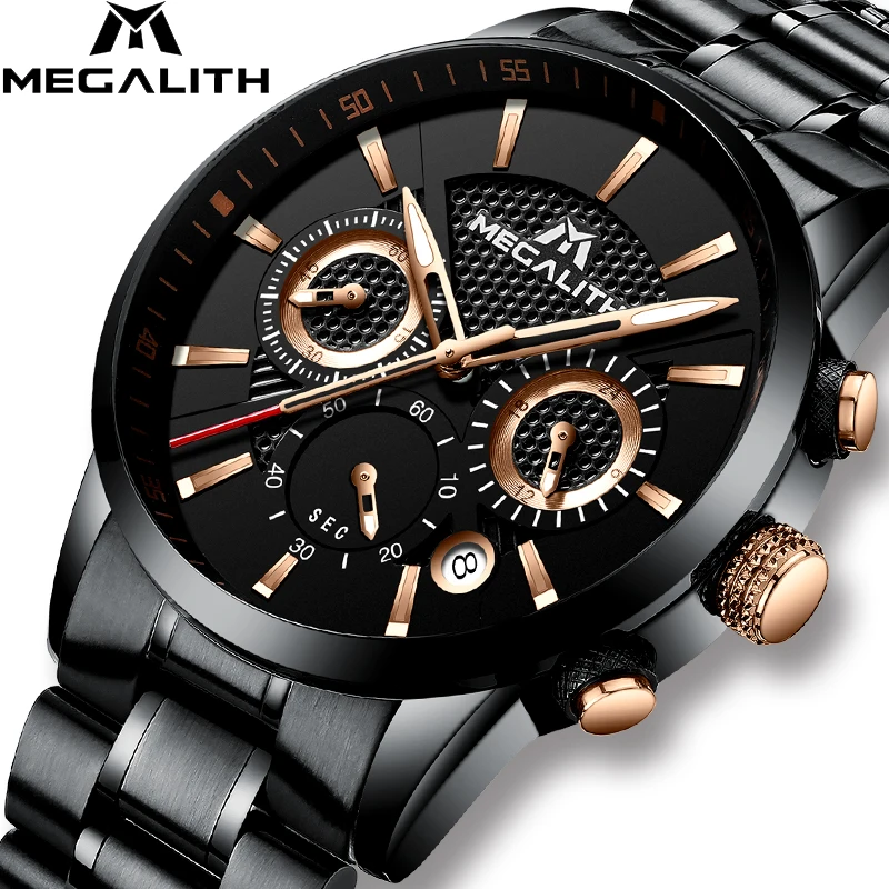 MEGALITH мужские часы Роскошные водонепроницаемые Хронограф военные спортивные часы для мужчин Дата аналоговые Мужские наручные часы Relogio Часы