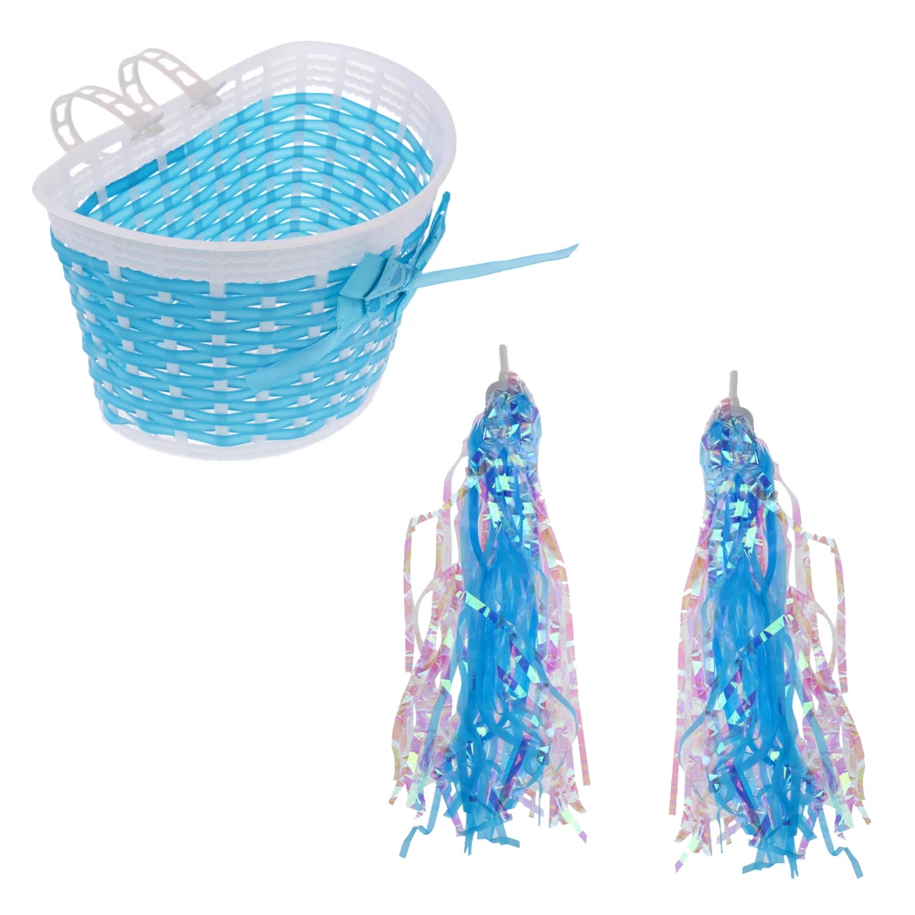 Kids Cycling Bike Bicycle Handlebar Bag Front Basket Pouch Detachable + 2 Pieces Children Girls Boys Handlebar Streamers Blue