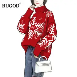 RUGOD винтажные модные с круглым вырезом женские пуловеры повседневные женские рождественские свитера трикотажные зимние теплые толстые