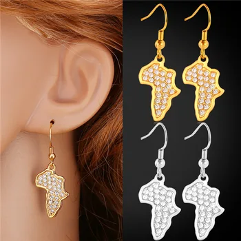 

Rhinestone African Jewelry Drop Earrings For Women Gold Color Fashion Jewelry Africa Map Earrings Wholesale E731
