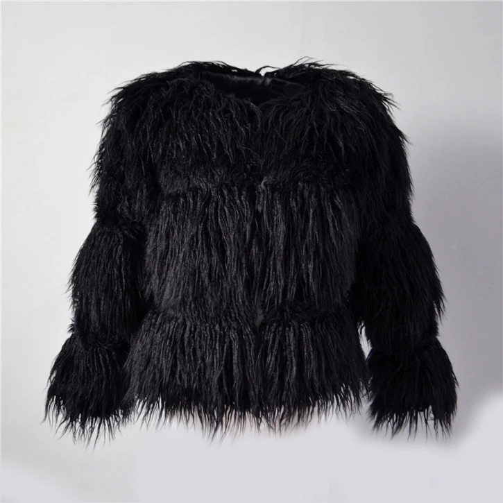 Fashion faux fur coat female European and American imitation rabbit fur fur coat cotton coat collar stand collar stripe (14)