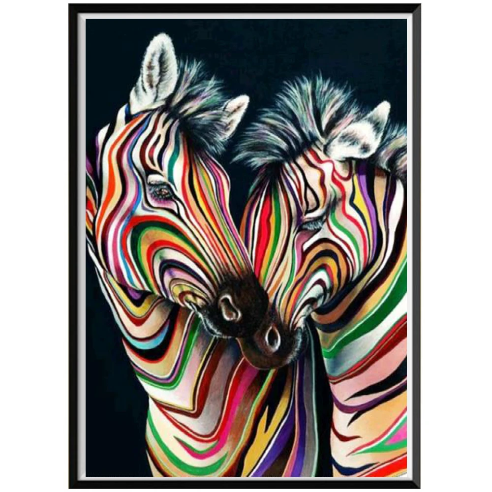 

Round Shaped Diamond Painting Colored Zebra DIY 5D Full Drill Cross Stitch Kits Crystal Rhinestone Picture Diamond Embroidery