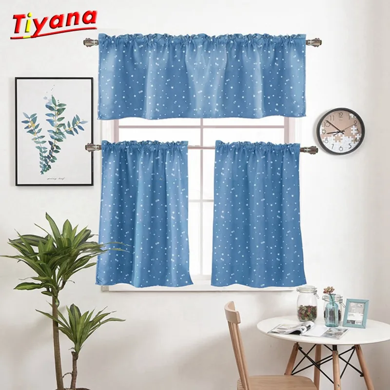 

3pieces /lot Short Curtain Set Shiny Star Design Curtain Valance Window for Kitchen Door Decoration White Sheer Tulle wp123#30