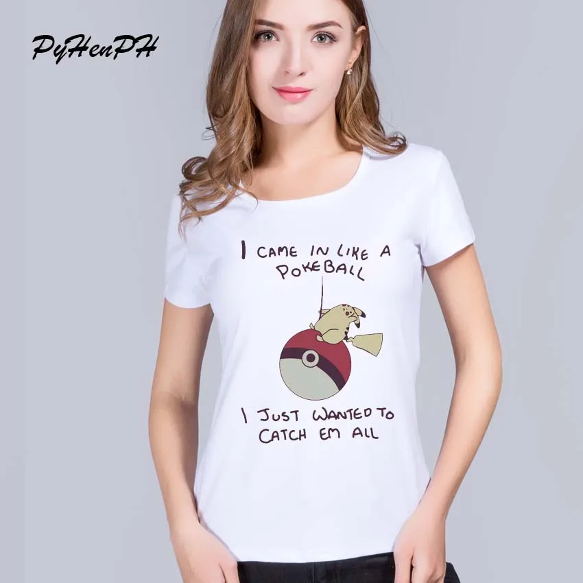 

PyHen Pokemon Go T-Shirt Women Short Sleeve Funny Cute Pikachu Print women shirts 2016 fashion original top quality blusa