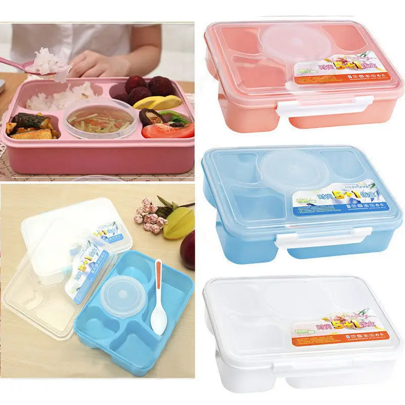Портативный контейнер для завтрака с 5 ячейками, контейнер для еды, фруктов, для пикника, кухонный герметичный контейнер для еды, контейнер для еды для детей и взрослых