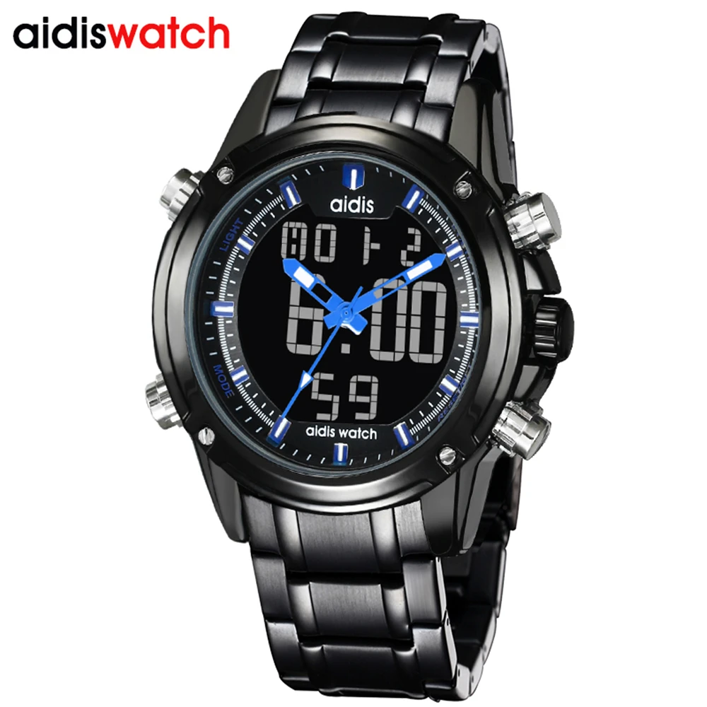 

2018 Full Steel Black Watch Mens Military Sport Wristwatch Led Digital Back Light Watches Waterproof Men Relogio Masculino