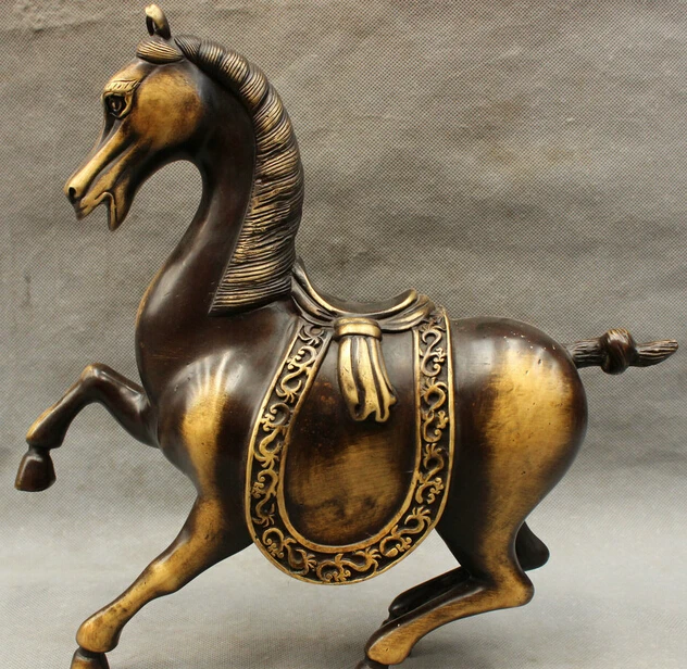 

wholesale factory 12" Folk Chinese Pure Bronze Zodiac FengShui Wealth Tang Horse Statue Sculpture