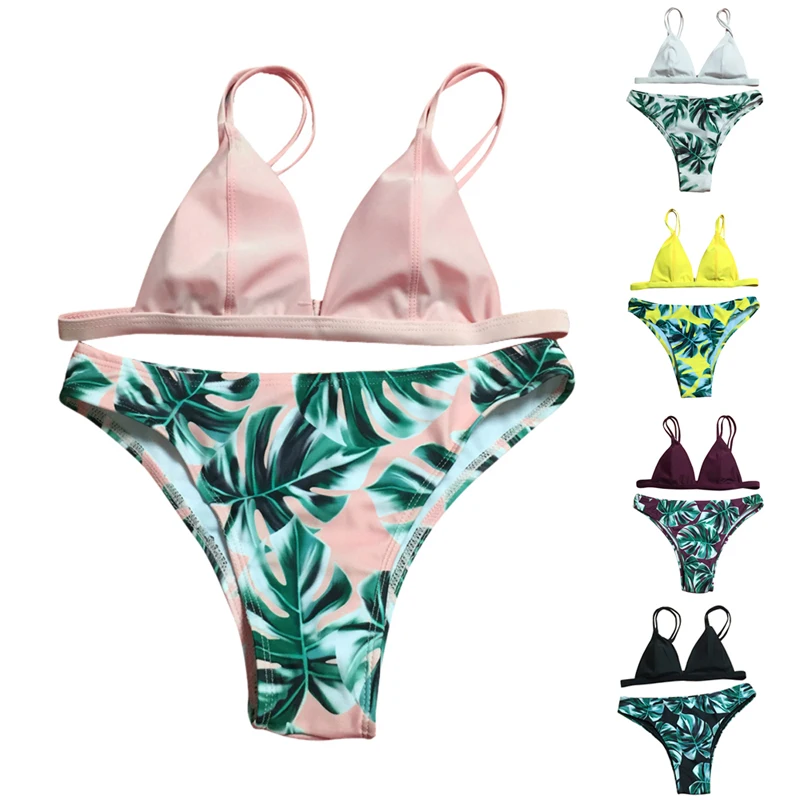 

Vertvie Multicolor Women's Swimwear Leaf Printed Sexy Bikini Suit Push Up SwimSuit Beach Low Waisted Bathing Set 2019 Summer