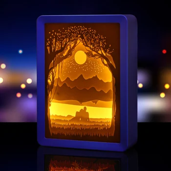 

Automatically color changing paper cut light box paper craft shadow picture box frame 3D wall art photo frame