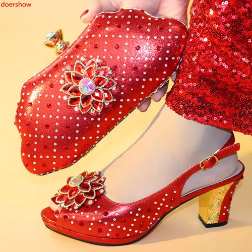 

doershow Fashion Italian Shoes With Matching Bag Set For Wedding Party New Arrival Fashion Women Pumps Shoes and Bag !HXX1-37