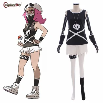 

Cosplaydiy Pocket Monster Pokemon Sun and Moon Cosplay Team Skull Grunts Female Cosplay Costume Halloween + Hat Mask Custom Made