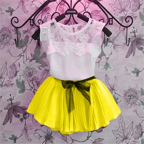 Summer Girls Clothes Set Girl Lace Chiffon Sleeveless Vest+ Skirt 2Pcs Clothing Suit Baby Toddler Kids Clothe For 3-12 Years children's clothing sets expensive Clothing Sets