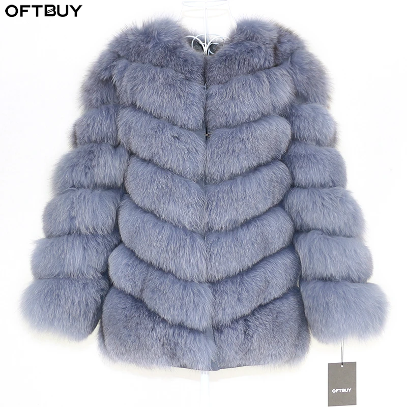 

OFTBUY Brand 2019 Real Fur Coat Winter Jacket Women Natural Fox Fur Thick Warm Streetwear Outerwear Parka Casual Nine Quarter