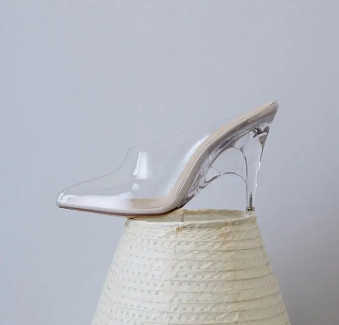 white 10cm heel Stylesowner Лидер продаж модные летние тапочки обувь Острый носок прозрачный кристалл шлепанцы на танкетке ленивый для женщин Mullers - Цвет: white 10cm heel